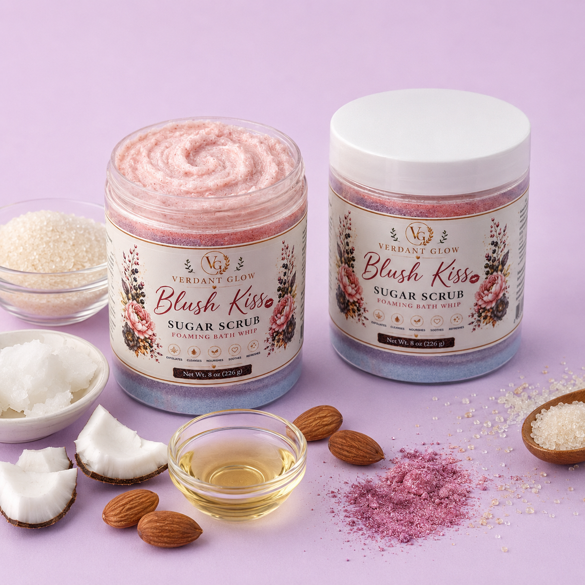 Verdant Glow Luxury Sugar Scrub – Blush Kiss