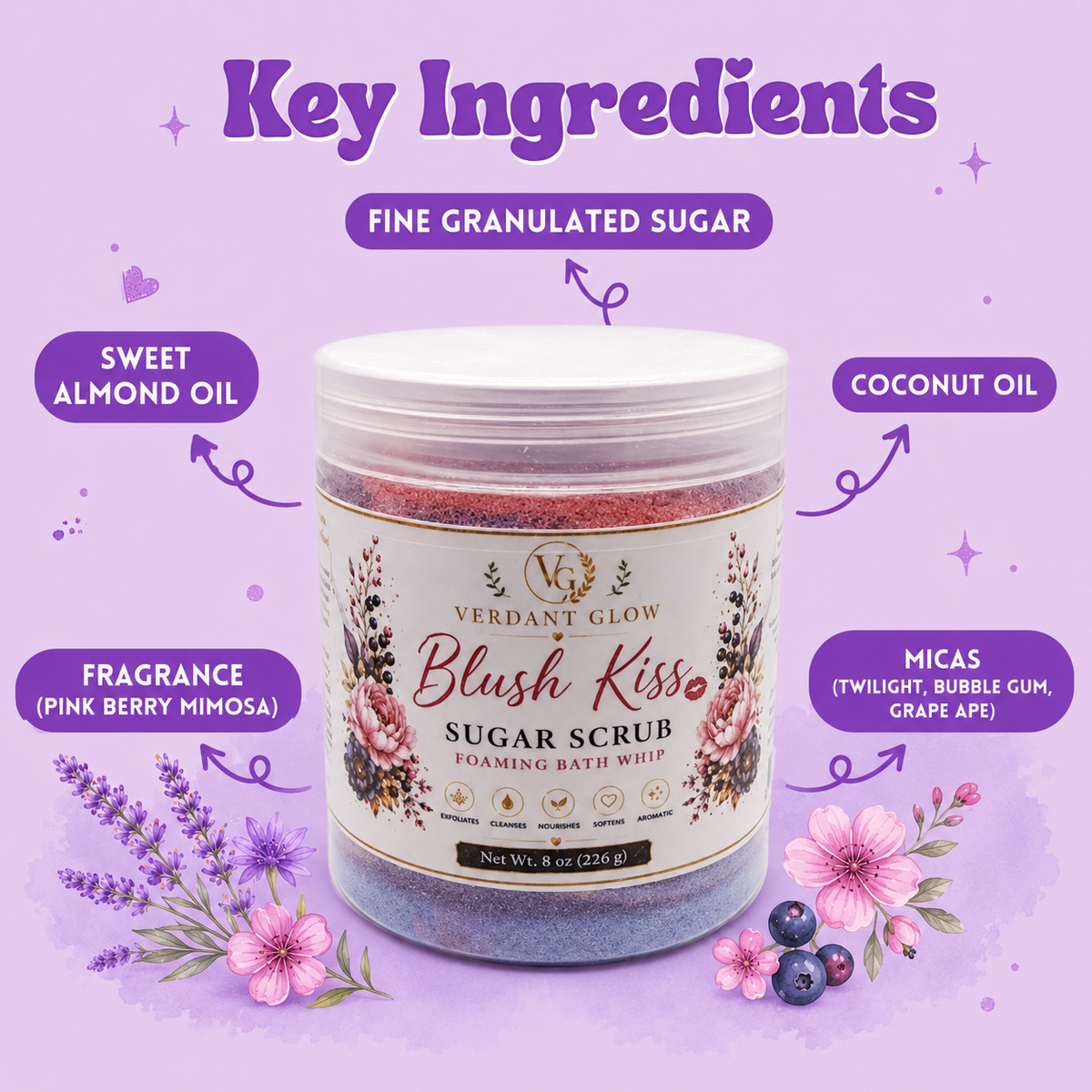 Verdant Glow Luxury Sugar Scrub – Blush Kiss