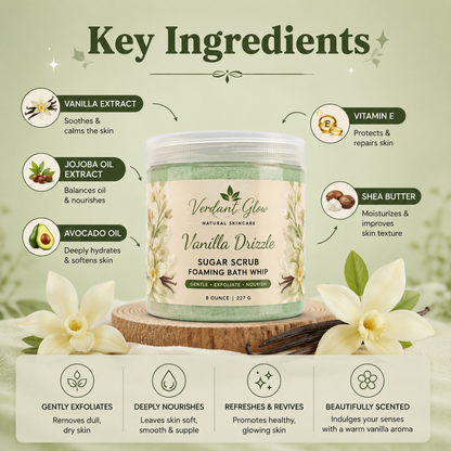 Verdant Glow Luxury Sugar Scrub – Vanilla Drizzle